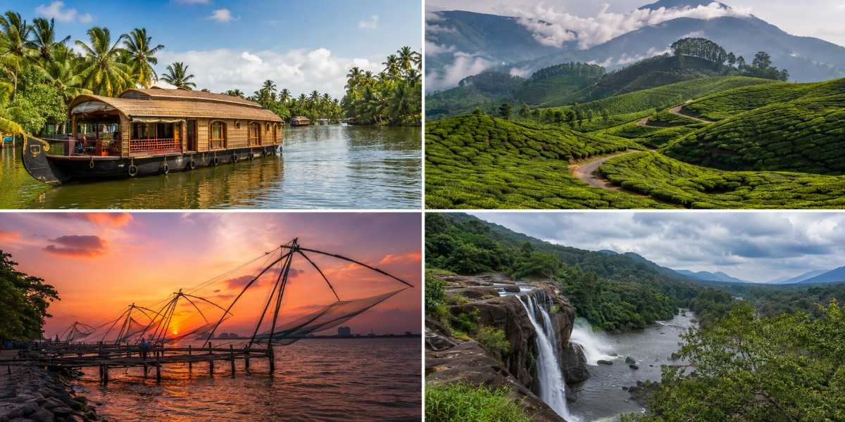 Best Time to Visit Kerala image featuring four iconic destinations across the state.